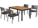 Garten-Essgruppe MERXX "Parella", braun (grau, grau, graphit), B:61cm H:53,5cm T:53cm, Aluminium, Sitzmöbel-Sets, Garten-Essgruppe, inkl. 4 Stapelsessel, 4 Auflagen, 1 Tisch