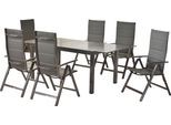 Garten-Essgruppe MERXX "Taviano", grau (grau, grau, graphit), B:59cm H:109cm T:73cm, Aluminium, Polyester, Sitzmöbel-Sets, Garten-Essgruppe, inkl. 6 Klappsessel, 1 Ausziehtisch