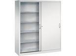 C + P Schiebetüren-Werkzeugschrank Acurado, B 1600 x T 500 x H 1950 mm, je Fachboden 70 kg, Stahl, lichtgrau