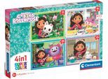 Puzzle CLEMENTONI "Supercolor, Gabby's Puppenhaus - 4 Puzzles", bunt, Puzzles, KinderB:19cm H:14cm, Pappe, Motiv, Puzzle, Made in Europe, B:19cm H:14cm