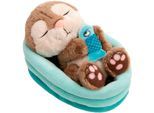 Kuscheltier NICI "Sleeping Pets, Otter mit Fisch 12cm schlafend im Körbchen", braun (bunt), Plüschfiguren, KinderH:12cm, Plüsch, Polyester, Kuscheltier, H:12cm