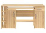 Schreibtisch VOGL MÖBELFABRIK "Tim mit seitlich offenen Fächern & Tastaturauszug", beige (kernbuchefarben), B:138cm H:74cm T:60cm, Tische, Schreibtisch, Druckerablage, 1 Schublade, Breite 138 cm, Made in Germany