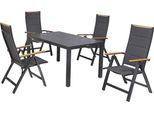 Garten-Essgruppe MERXX "Verona", grau, grau, graphit, B:59,5cm H:115,5cm T:74cm, Aluminium, Kunststoff, Polyester, Sitzmöbel-Sets, Garten-Essgruppe, inkl. 4 Klappsessel, 1 Tisch