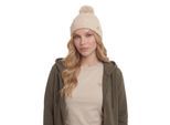 Bommelmütze GUESS "KNITTED BEANIE", Damen, Gr. M, beige (sanftes weiß), Strick, Materialmix, gemustert, Mützen Bommelmütze, mit Perlenverzierung
