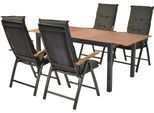 Garten-Essgruppe MERXX "»Thasos«", grau (graphit, graphit, graphit), Auszugsplatte, ausziehbar klappbar, Aluminium, Kunststoff, Sitzmöbel-Sets, Garten-Essgruppe, folierte Armlehnen und Tischplatte in Holzoptik