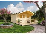 Gartenhaus KONIFERA "Kallenberg 3", beige (naturbelassen), Fußboden im Gartenhaus, Dachfolie, Holzwerkstoff, Gartenhäuser, Gartenhaus, mit Vordach und Terrasse
