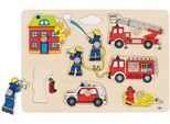 Steckpuzzle GOKI "Steckpuzzle Feuerwehr 8T", bunt (natur, bunt), Puzzles, KinderB:30cm H:2,4cm T:21cm, Holz, Steckpuzzle, B:30cm H:2,4cm T:21cm