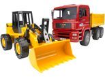 Spielzeug-Kipper BRUDER "MAN TGA Kipp-LKW 40 cm mit Gelenkradlader FR130 40c (02752)", gelb (gelb, rot), Spielzeugfahrzeuge, Kinder, Kunststoff, Spielzeug-Kipper, Made in Europe
