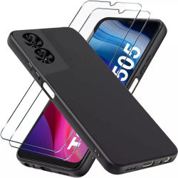 For TCL 505 Case Slim Black Silicone Shockproof Gel Phone Cover & Screen Glass