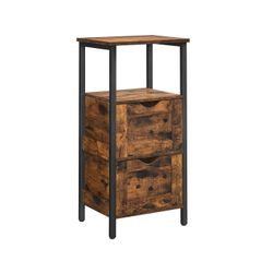 Badrumsskåp, 2 lådor, öppet fack, byrå, smal, platsbesparande, badrumsmöbel, 37 x 30 x 80 cm, Vintage Brown/Black