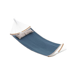 Vadderad dubbel hammock, quiltad hammock med avtagbara böjda bambu-spridarstänger, gungbädd med kudde, Oxford-tyg, 200 x 140 cm, lastkapacitet 225 kg, blå och beige GDC34QW