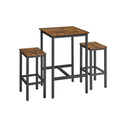 Barbord med barstolsset, matbord med 2 stolar, litet köksbord 60 x 60 x 90 cm, barstolar 30 x 40 x 65 cm, för matsal, kök, industriell design, vintage brun/svart LBT017B01