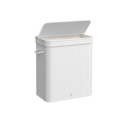 Tvättkorg 100 liter av bambu med lock och handtag vit