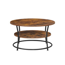 Sofabord, rundt cocktailbord med hylde, tebord, nem montering, metal, industrielt design, rustikt brunt LCT80BX