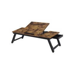 Laptopbord til seng eller sofa med justerbar vippebar top op til 14,3 tommer, højre-venstrehåndet morgenmadsbakke med højdejusterbare foldbare ben, skuffe, rustik mørkebrun
