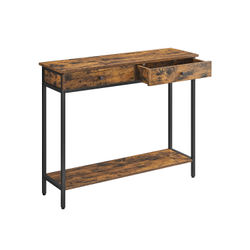 Konsolbord, hallbord, sidobord, soffbord med 2 lådor, stålram, hall, vardagsrum, industriell design, vintage brun/svart