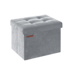Bänk med förvaringsutrymme i sammet med lock dove grey
