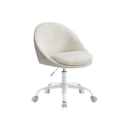 Home Office Sherpa Make-Up Chair, skrivebordsstol, skumpolstring, højdejusterbar, til studie, soveværelse, Cappuccino Beige/Cloud White
