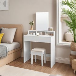 Sminkbord med stor spegel, sminkbord, 2 lådor