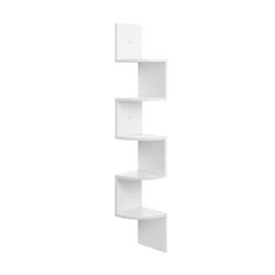 Hjørnehylde, 5-lags svævende væghylde med zigzag-design, boghylde, hvid LBC20WT