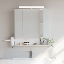 VASAGLE badrumsskåp med LED-belysning, eluttag, hängande korg