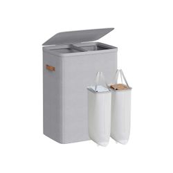 SONGMICS tvättkorg 170 L med 2 fack 56 x 40 x 75 cm duvgrå
