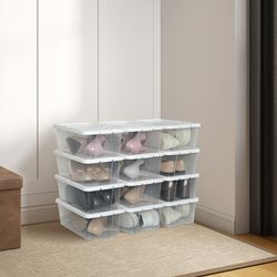 SONGMICS skokartonger, 12-pack, med lock, stapelbara skoorganiserare
