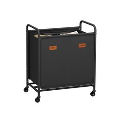 SONGMICS tvättkorg 140 L med hjul och 2 fack bläck svart