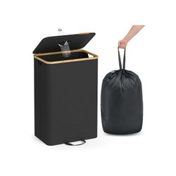 SONGMICS insamlingsbehållare för pantflaskor 95 L bläck svart-naturbeige