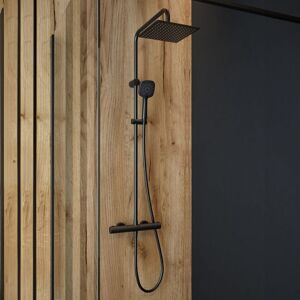 OLTENS Atran (S) Duschsystem mit Aufputz-Thermostat, Handbrause und Kopfbrause eckig, Badarmaturen, schwarz matt - schwarz matt