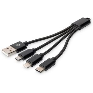 DIGITUS 3-in-1 Ladekabel, USB A - Lightning + Micro USB + USB-C, schwarz