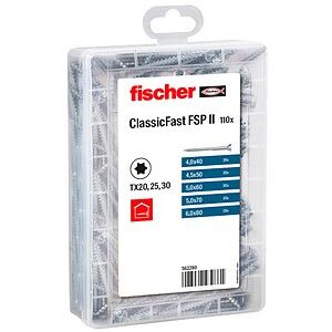 fischer Holzbauschrauben-Sortiment Profi-Box-ClassicFast SK TG TX 562280 4/4,5/5/6 mm x 40/50/60/70/80 mm, 110 St.