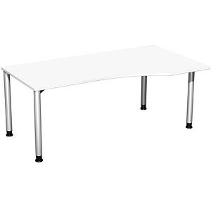 geramöbel Flex höhenverstellbarer Schreibtisch weiß, silber Trapezform, 4-Fuß-Gestell silber 180,0 x 80,0/100,0 cm weiß, silber