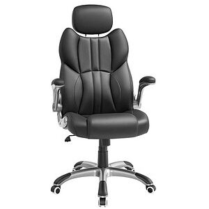 SONGMICS Bürostuhl, OBG65BK Kunstleder schwarz, Gestell silber