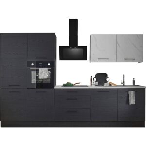 BASIC by Balculina Küchenzeile »Yorki«, Breite 320 cm, wahlweise mit E-Geräten Front: grafit schwarz + Korpus: grafit schwarz + Arbeitsplatte:... Front: grafit schwarz + Korpus: grafit schwarz + Arbeitsplatte: marmor hell