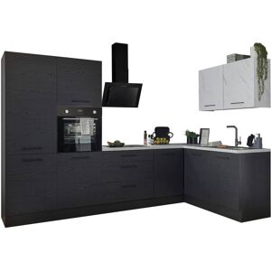 BASIC by Balculina Winkelküche »Yorki«, Stellmaße B/T 320x175/60 cm, wahlweise mit E-Geräten Front: grafit schwarz + Korpus: grafit schwarz +... Front: grafit schwarz + Korpus: grafit schwarz + Arbeitsplatte: marmor hell