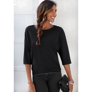 LASCANA Rundhalsshirt »mit eleganten Glitzerabschlüssen«, aus pflegeleichter Qualität schwarz schwarz