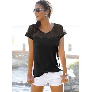 LASCANA Strandshirt, mit Spitzeneinsatz, T-Shirt, Kurzarmshirt, elegant schwarz schwarz