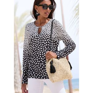LASCANA Langarmshirt, mit kleinem Ausschnitt, Jerseyshirt, Dot-Print schwarz-creme bedruckt schwarz-creme bedruckt