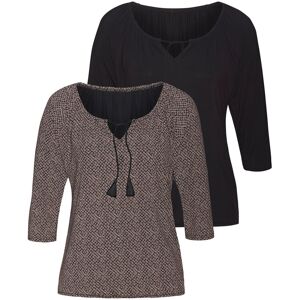 LASCANA 3/4-Arm-Shirt »mit modischen Tasseln«, (2er-Pack), aus weichem Viskose-Stretch schwarz bedruckt, schwarz uni schwarz bedruckt, schwarz uni