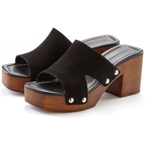 French Connection Pantolette, Mule, Sandale, offener Schuh aus Leder mit Blockabsatz schwarz schwarz