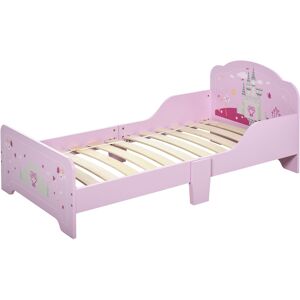HOMCOM Kinderbett - Kinderbett Design Prinzessin Motiv Schloss - Lattenrost inklusive - MDF Sperrholz Rosa