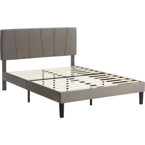 HOMCOM Doppelbettgestell, 140 x 190 cm, Doppelbett, Metallrahmen, verstellbares Kopfteil, mit Lattenrost, Stauraum unter dem Bett, einfacher Aufbau, Grau