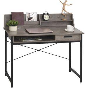 HOMCOM Schreibtisch mit Regal und Schublade, Computertisch, Bürotisch, industrieller Stil, MDF, Metall, Grau+Schwarz, 106x53x95cm Aosom.de