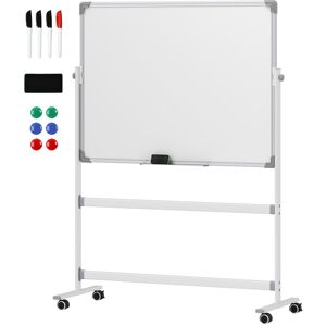 HOMCOM Magnetisches Whiteboard 120 x 90 cm Doppelseitiges Magnettafel mit Ständer, Rollen, 6 Marker & 1 Radierschwamm, 360° schwenkbare, 3-stufig verstellbare Magnetboard für Büro, Zuhause