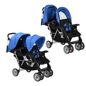 vidaXL Tandem-Kinderwagen Stahl Blau und Schwarz