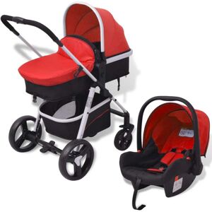 vidaXL 3-in-1 Kinderwagen Aluminium Rot und Schwarz