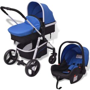 vidaXL 3-in-1 Kinderwagen Aluminium Blau und Schwarz