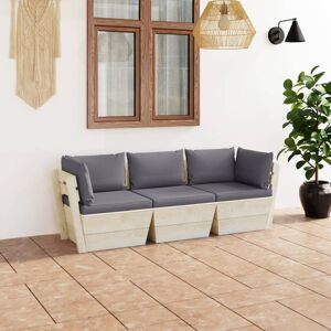 vidaXL Garten-Palettensofa 3-Sitzer mit Kissen Fichtenholz