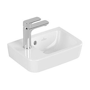 Villeroy und Boch O.novo Handwaschbecken 434236R1 36x25cm, eckig, Becken rechts, mit Hahnloch, mit Überlauf, weiß C-plus